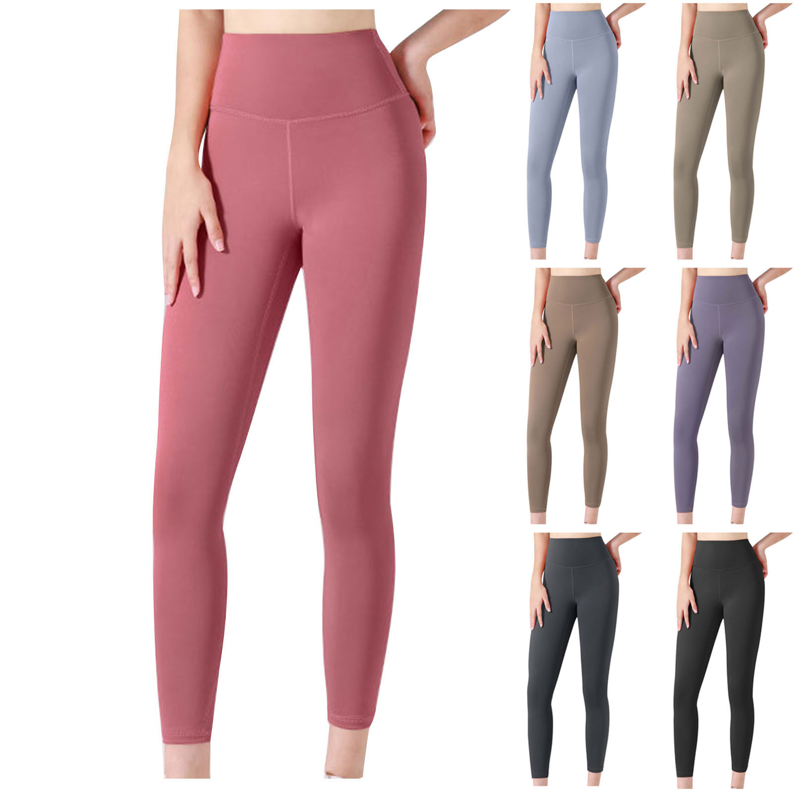 Women's Leggings Solid Color High Waist Workout Leggings for Women Ultrasoft Yoga Pants Breathable 4-Way Stretch Workout Bottom Khaki,S